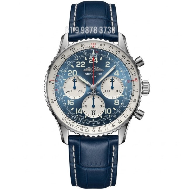 BREITLING NAVITIMER PRATA AZUL 43MM SUPER CLONE