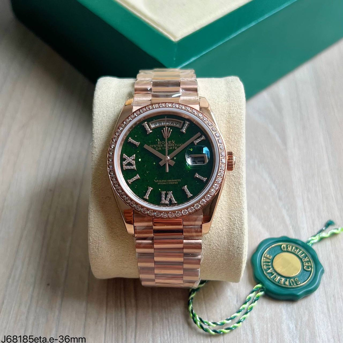 ROLEX DAYDATE ETA FEM Rose CRAVEJADO 36mm J68185 SUPER CLONE