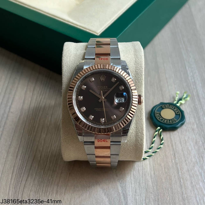 ROLEX DATEJUST ETA 3235 MISTO ROSÊ FEMININO PEDRAS J38165 SUPER CLONE