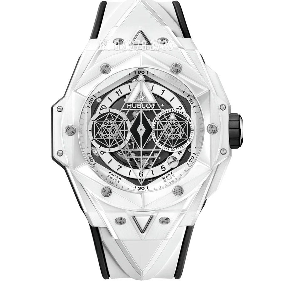 HUBLOT SANG BLEU WHITE CERÂMICA ETA J68280 SUPER CLONE