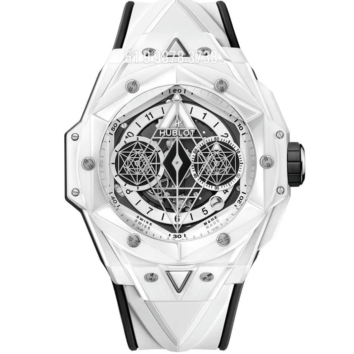 HUBLOT SANG BLEU WHITE CERÂMICA ETA J68280 SUPER CLONE