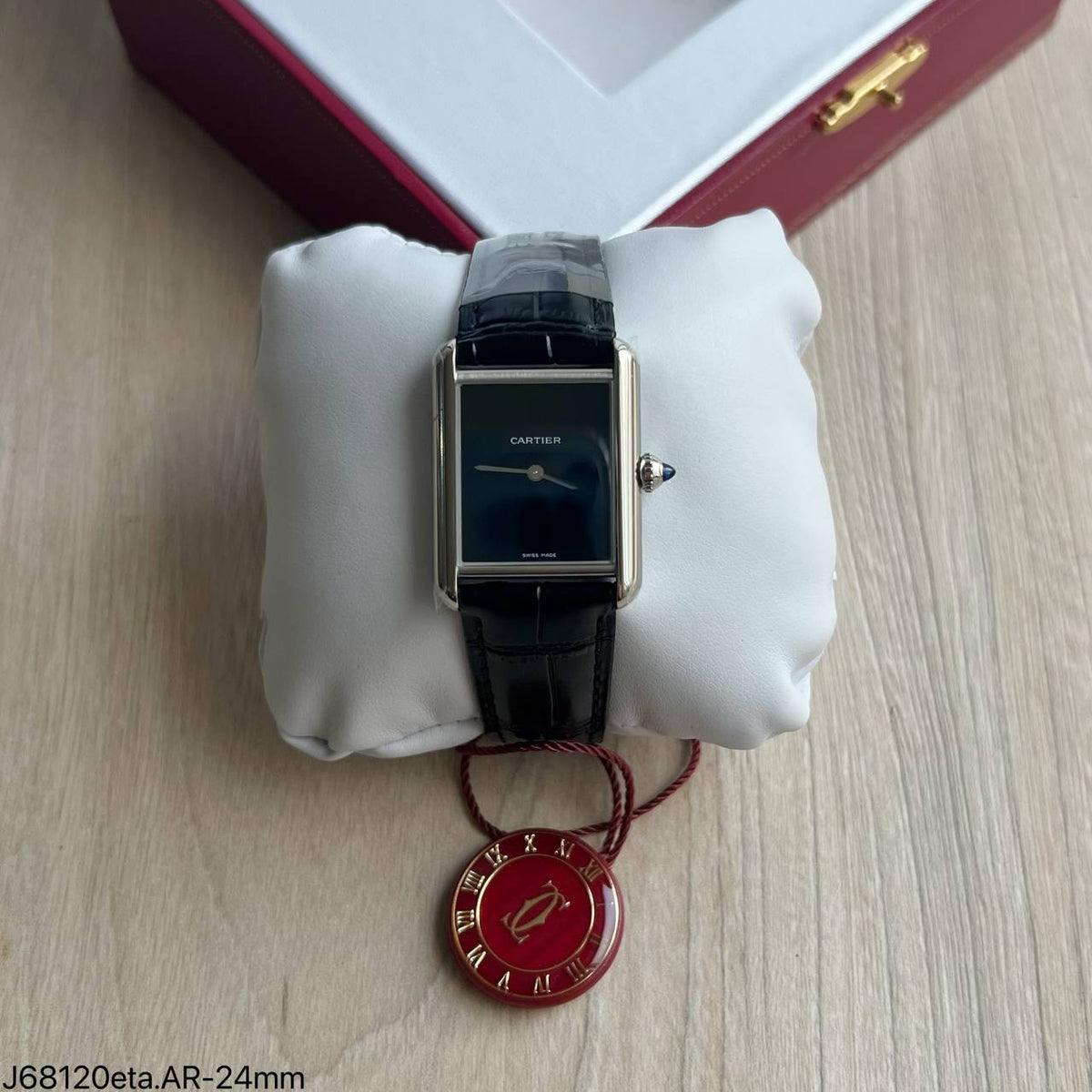 CARTIER TANK PRATA PRETO COURO 24MM SUPER CLONE