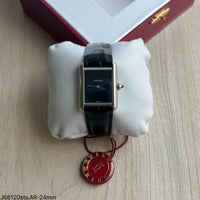 CARTIER TANK PRATA PRETO COURO 24MM SUPER CLONE