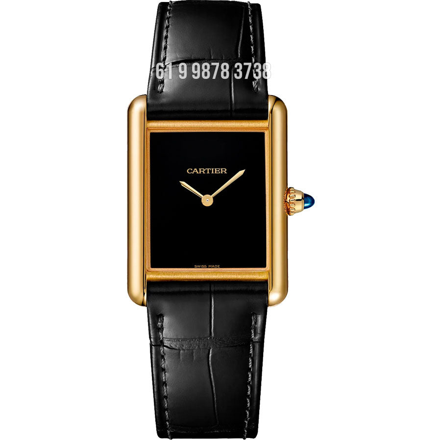 CARTIER TANK DOURADO PRETO COURO 22MM SUPER CLONE