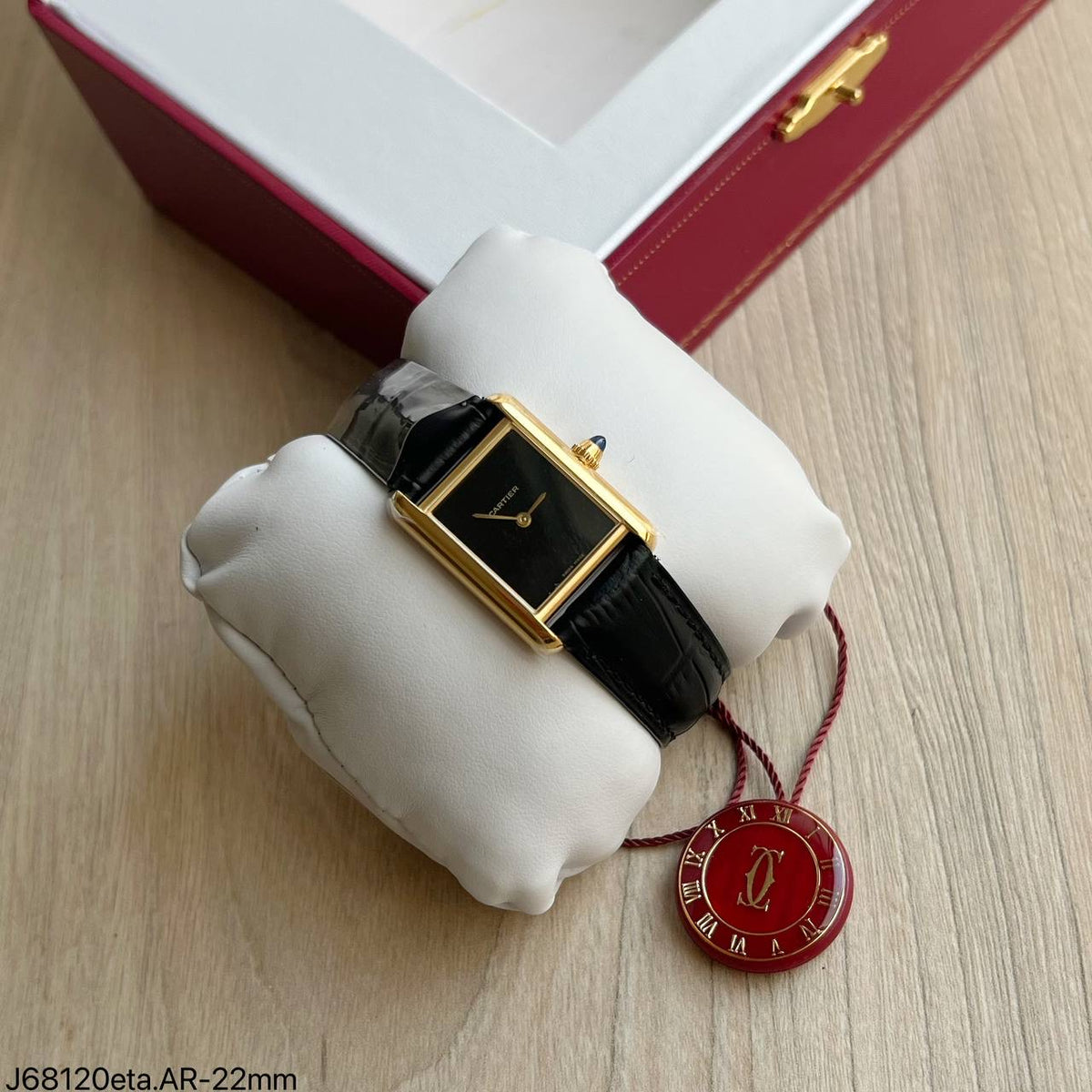CARTIER TANK DOURADO PRETO COURO 22MM SUPER CLONE
