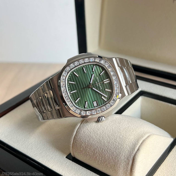 PATEK PHILIPPE NAUTILUS 40MM PRATA VERDE  BRILHANTE SUPER CLONE