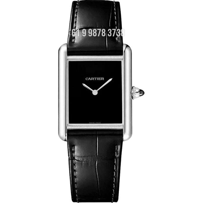 CARTIER TANK PRATA PRETO COURO 24MM SUPER CLONE