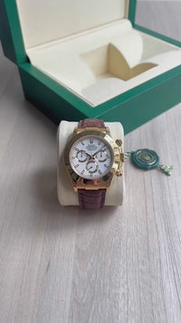 ROLEX DAYTONA 116518 DOURADO BRANCO COURO 40MM 16518 SUPER CLONE